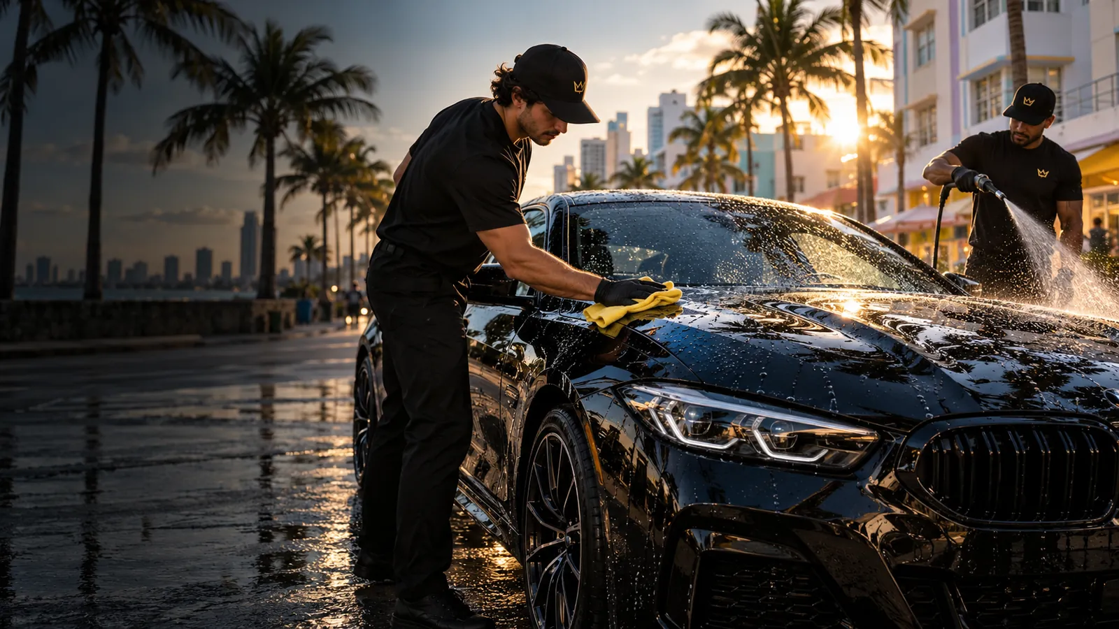 Illustrative Miami car washing scene
